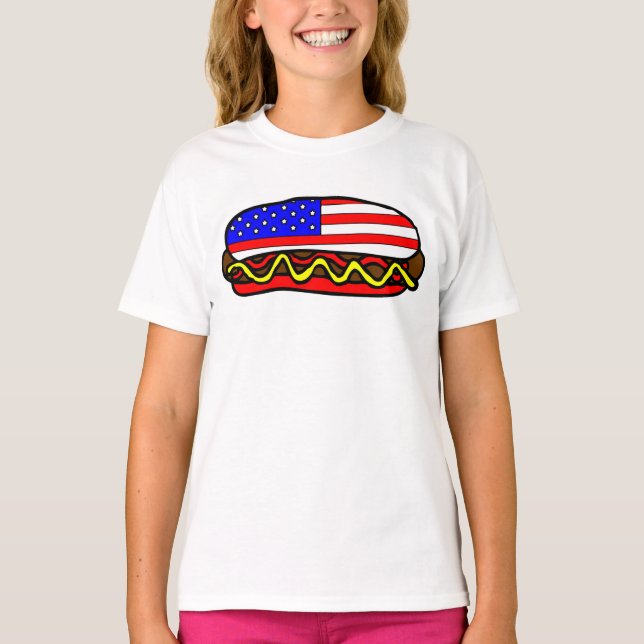 Patriotic American Flag Hot Dog  T-Shirt (Front)