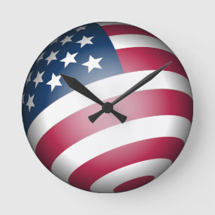 Patriotic American Flag in 3D Globe Design  Round Clock