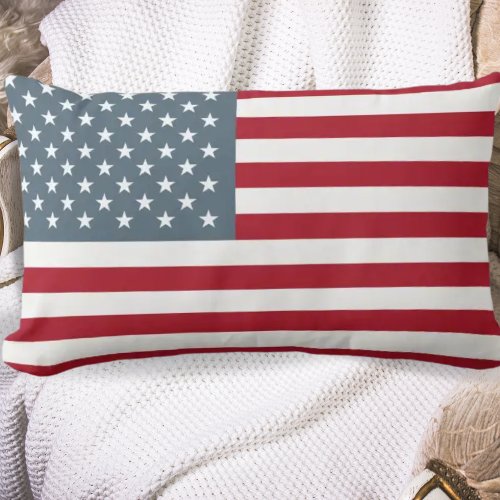 Patriotic American Flag in Red White and Blue Lumbar Pillow