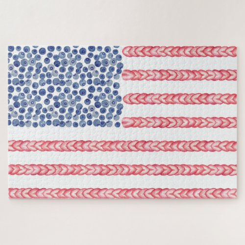 Patriotic American Flag In Watercolor Jigsaw Puzzle