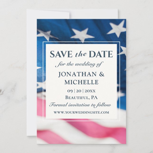 Patriotic American Flag Inspirational Wedding Save The Date (Front)