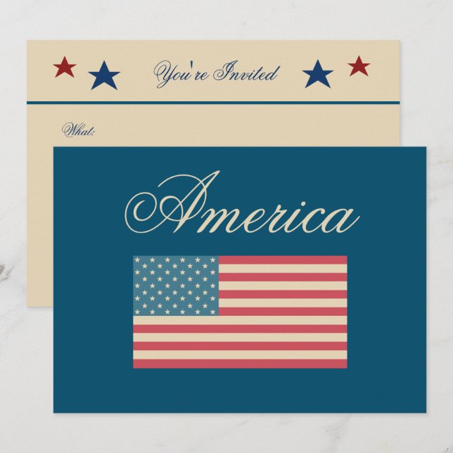 Patriotic American Flag Invitations (Front/Back)