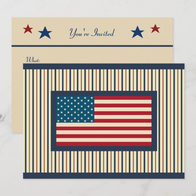 Patriotic American Flag Invitations (Front/Back)