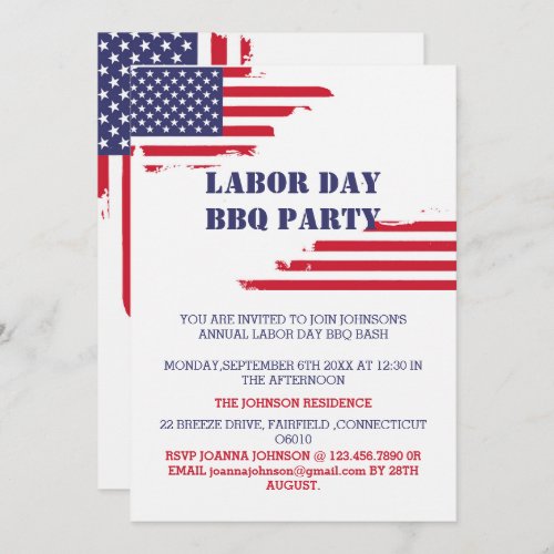 Patriotic American Flag Labor Day BBQ Party Invitation