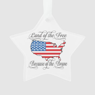 Patriotic American Flag Land of Free Brave Custom Ornament