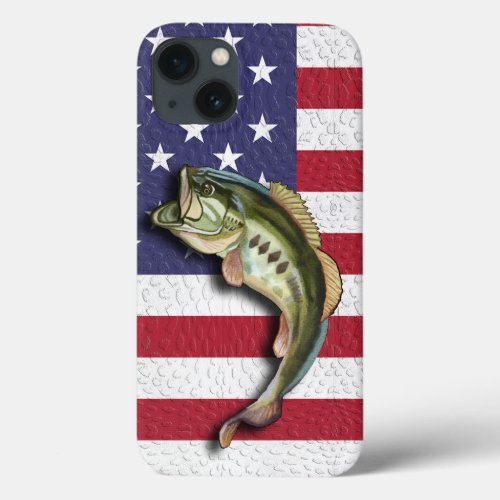 Patriotic American Flag Largemouth Bass Fishing iPhone 13 Case