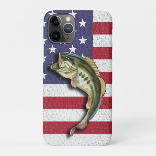 Patriotic American Flag Largemouth Bass Fishing iPhone 11 Pro Case
