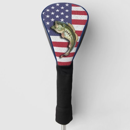 Patriotic American Flag Largemouth Bass Fishing Golf Head Cover