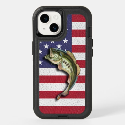 Patriotic American Flag Largemouth Bass Fishing OtterBox iPhone 14 Case
