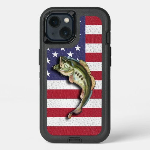 Patriotic American Flag Largemouth Bass Fishing iPhone 13 Case