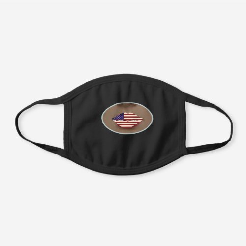 Patriotic American Flag Lips on Tanned Skin Tone Black Cotton Face Mask