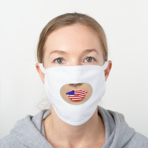 Patriotic American Flag Lips on White Cotton Face Mask