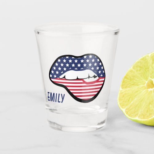 Patriotic American Flag Lips  Shot Glass