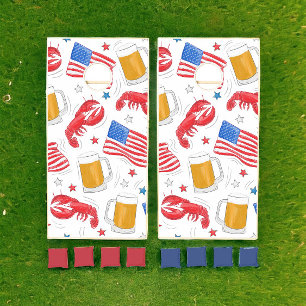 Patriotic American Flag Lobster Beer Cornhole Set