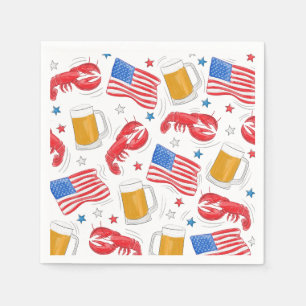Patriotic American Flag Lobster Beer Star Napkins