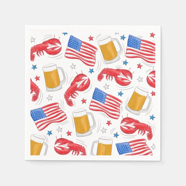 Patriotic American Flag Lobster Beer Star Napkins (Front)