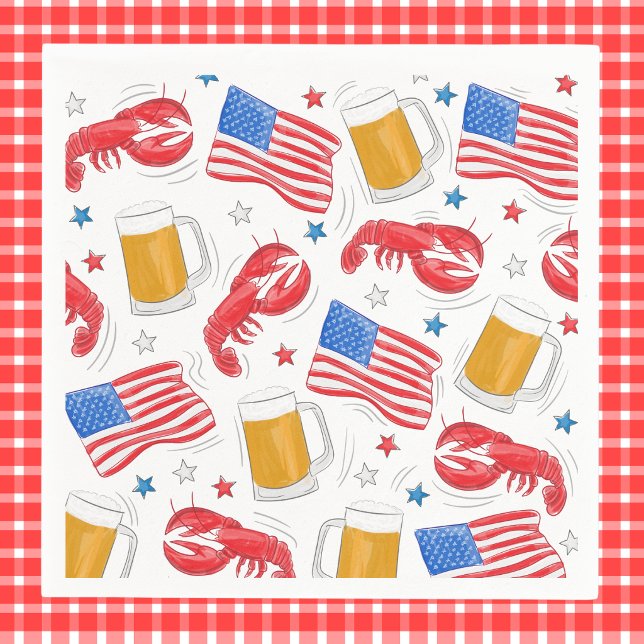 Patriotic American Flag Lobster Beer Star Party Napkins (Creator Uploaded)