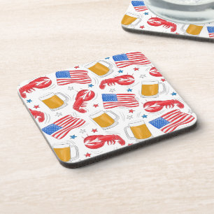 Patriotic American Flag Lobster Beer Stars Beverage Coaster