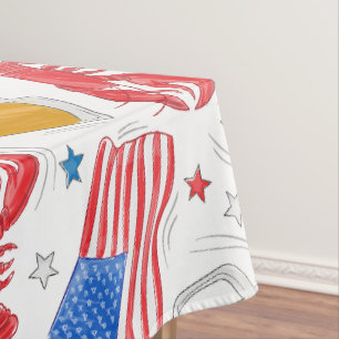 Patriotic American Flag Lobster Beer Stars Coastal Tablecloth