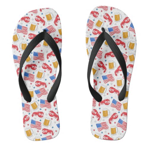 Patriotic American Flag Lobster Beer Stars Flip Flops