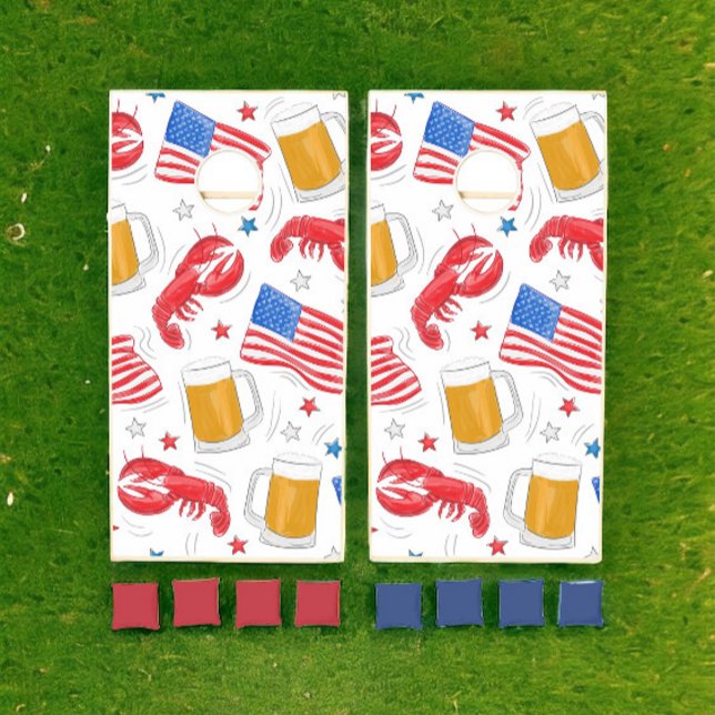 Patriotic American Flag Lobster Stars Pattern Cornhole Set (Creator Uploaded)