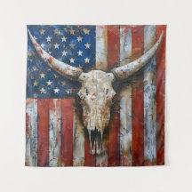 Patriotic American flag longhorn skull 