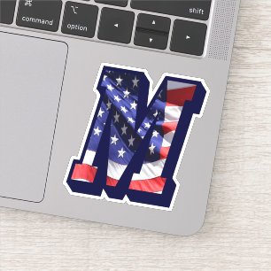 Patriotic American Flag M Monogram Vinyl Sticker