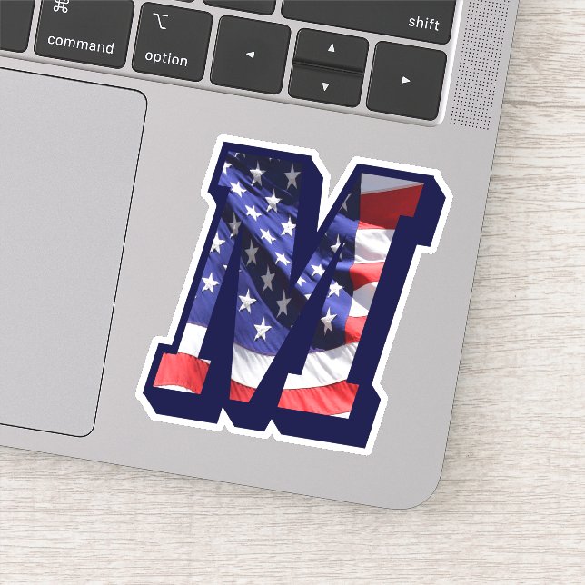 Patriotic American Flag M Monogram Vinyl Sticker (Detail)