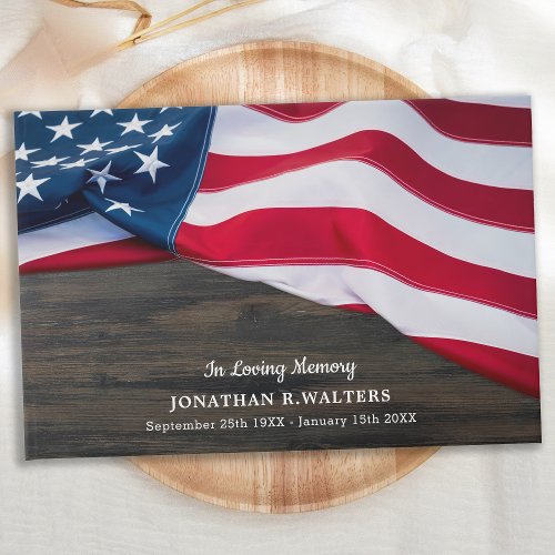 Patriotic American Flag Memorial Military Funeral Guest Book
