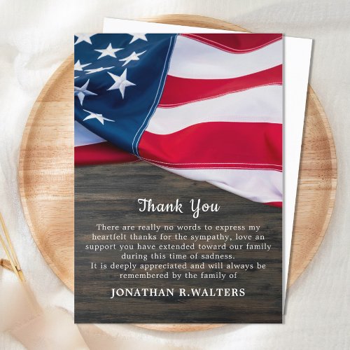 Patriotic American Flag Memorial Military Funeral Thank You Card