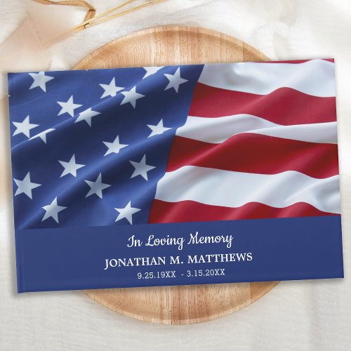 Patriotic American Flag Memorial Photo Funeral Guest Book