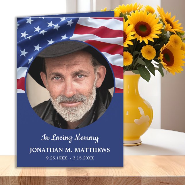 Patriotic American Flag Memorial Veteran Funeral  Program (Creator Uploaded)