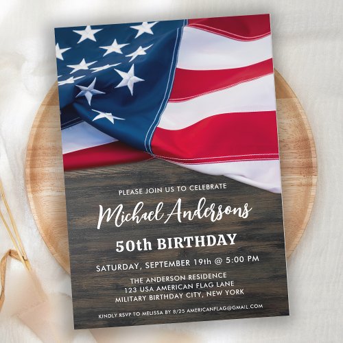 Patriotic American Flag Military Birthday Party Invitation