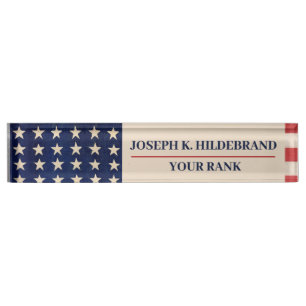 Patriotic American Flag Military Desk Name Plate