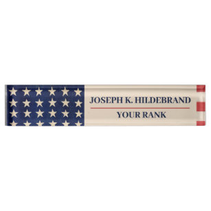 Patriotic American Flag Military Desk Name Plate