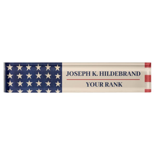 Patriotic American Flag Military Desk Name Plate (Front)