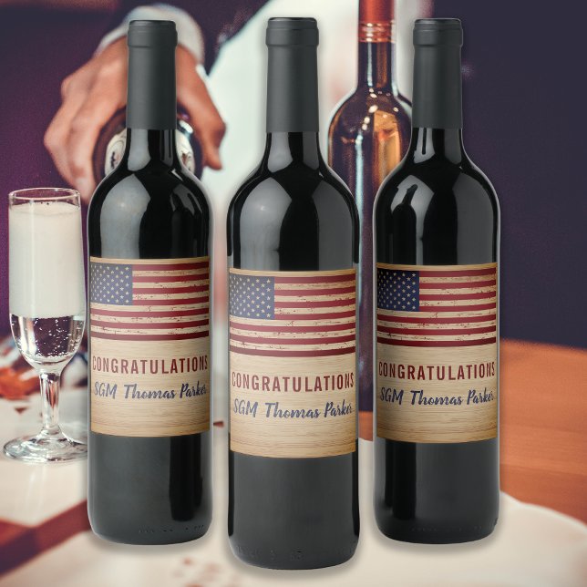 Patriotic American Flag Military Retirement Party Wine Label (Creator Uploaded)
