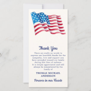 Patriotic American Flag Military Veteran Funeral Thank You Card