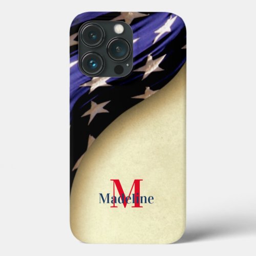 Patriotic American Flag Monogram iPhone 13 Pro Case