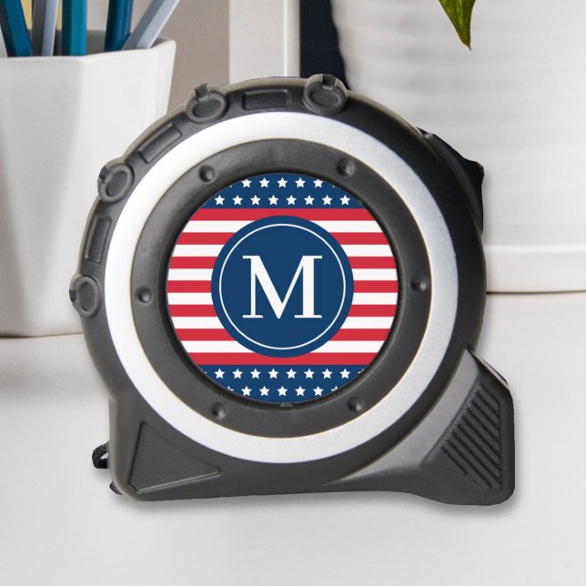 Patriotic American Flag Monogram Initial Tape Measure (Creator Uploaded)
