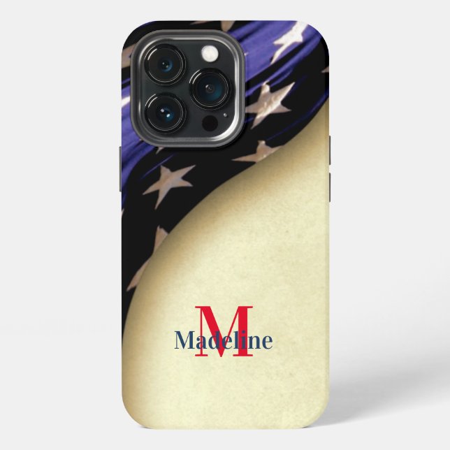 Patriotic American Flag Monogram Iphone Case (Back)
