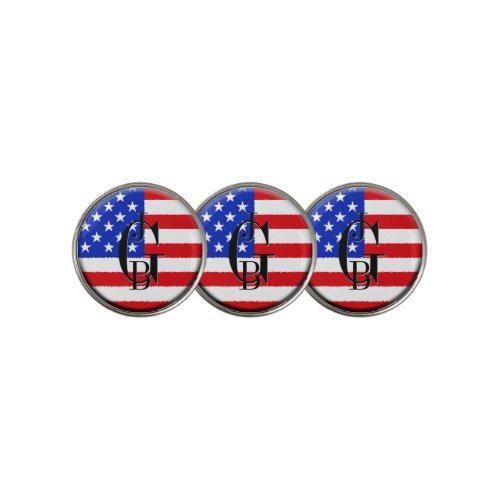 Patriotic American Flag Monogrammed Golf Ball Marker