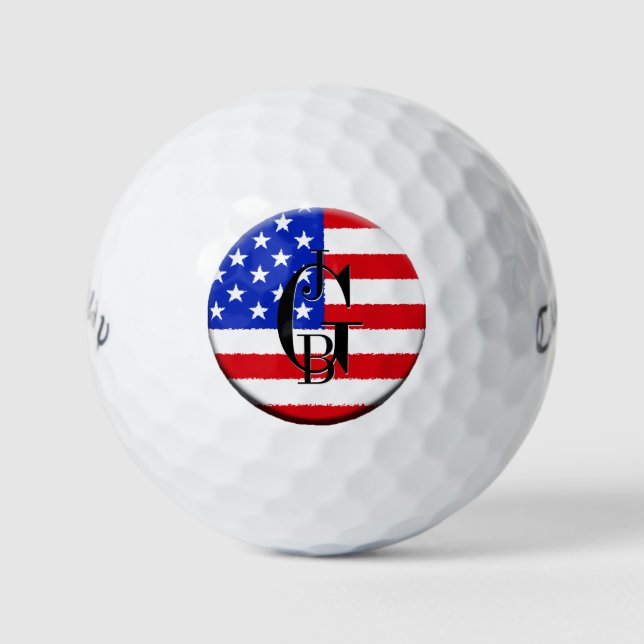 Patriotic American Flag Monogrammed Golf Balls (Front)
