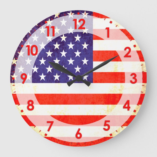 Patriotic American flag numbered wall clock (Front)