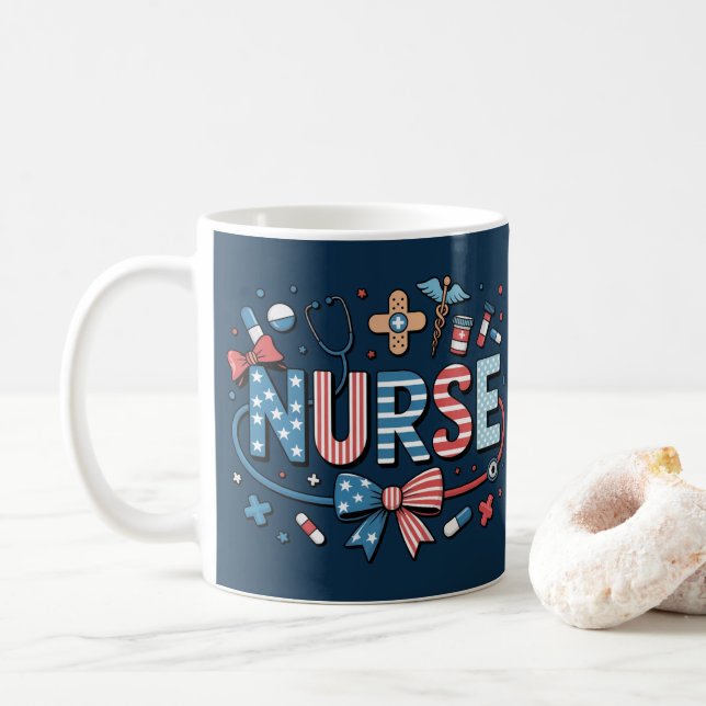 Patriotic American Flag Nurse Coffee Mug (With Donut)