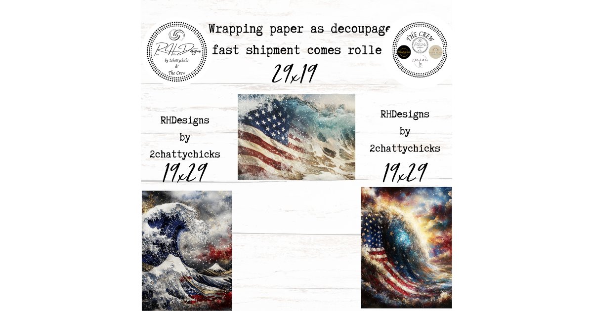 Patriotic American Flag Ocean Decoupage Wrapping Paper Sheets | Zazzle