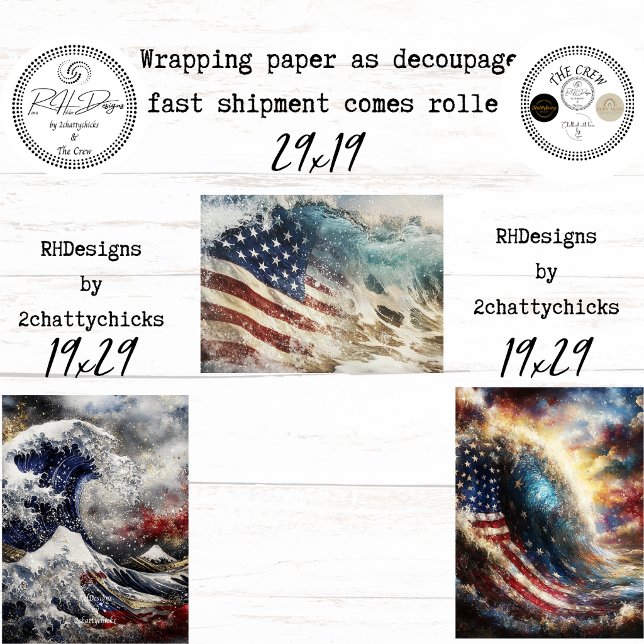 Patriotic American Flag Ocean Decoupage  Wrapping Paper Sheets (Creator Uploaded)