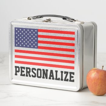 Patriotic American Flag Old School Metal Lunchbox by iprint at Zazzle