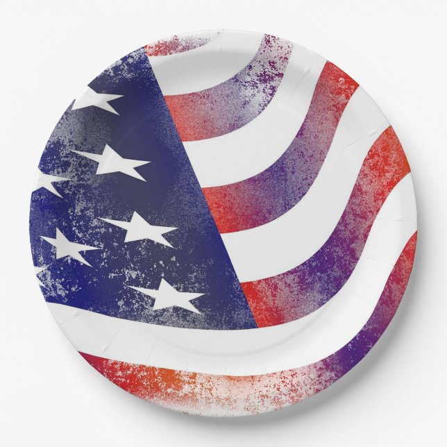 Patriotic American Flag Paper Plate (Front)