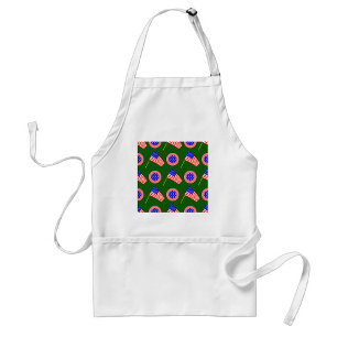Patriotic American Flag Pattern on Green  Adult Apron